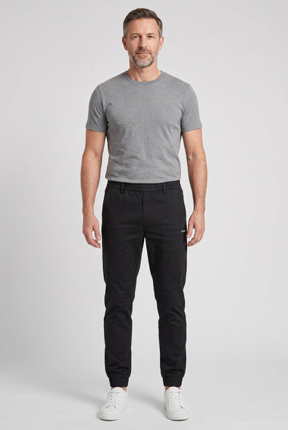 Casual Cotton Cargo Pants with Tapered Leg and Elastic Waistband