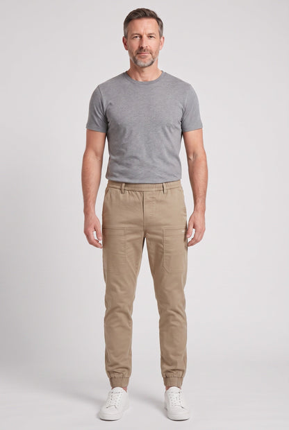 Casual Cotton Cargo Pants with Tapered Leg and Elastic Waistband