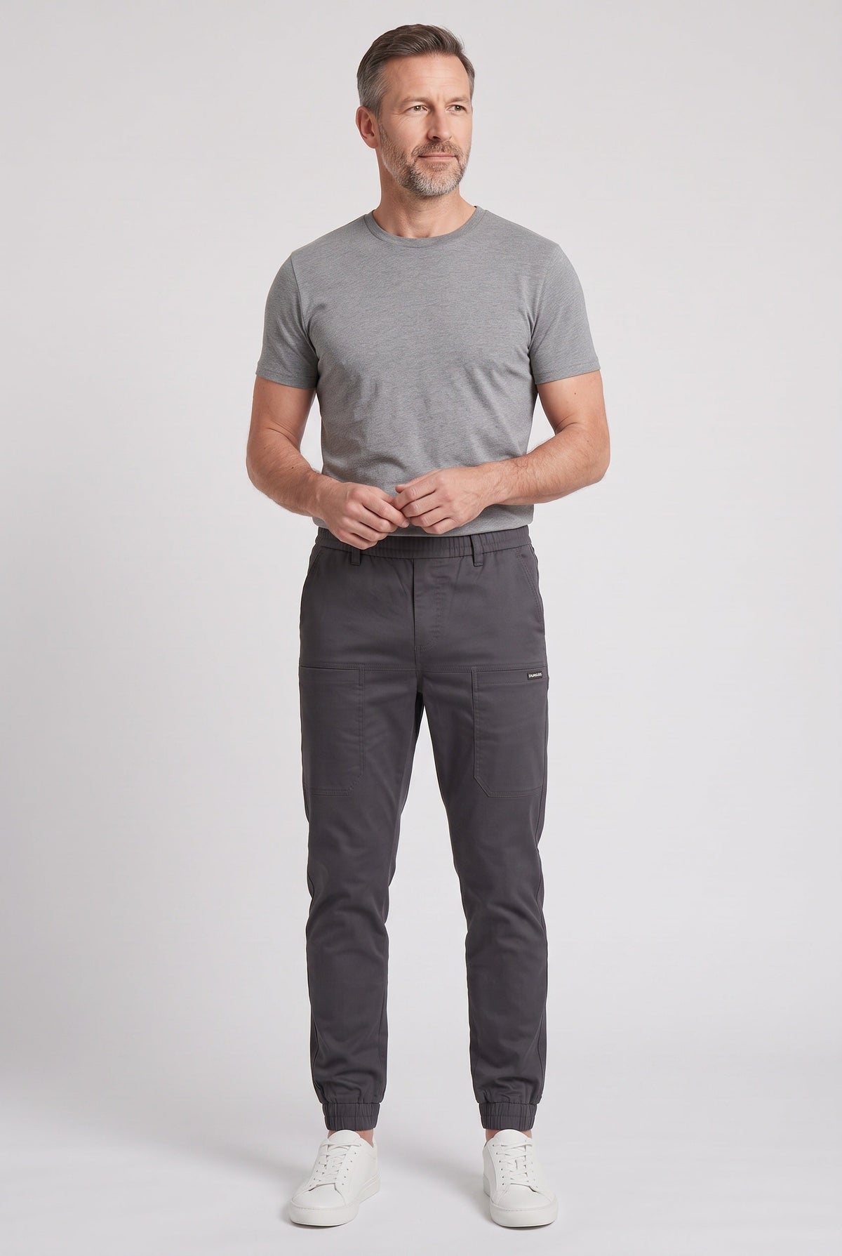 Casual Cotton Cargo Pants with Tapered Leg and Elastic Waistband