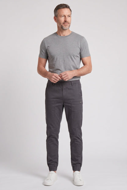 Casual Cotton Cargo Pants with Tapered Leg and Elastic Waistband