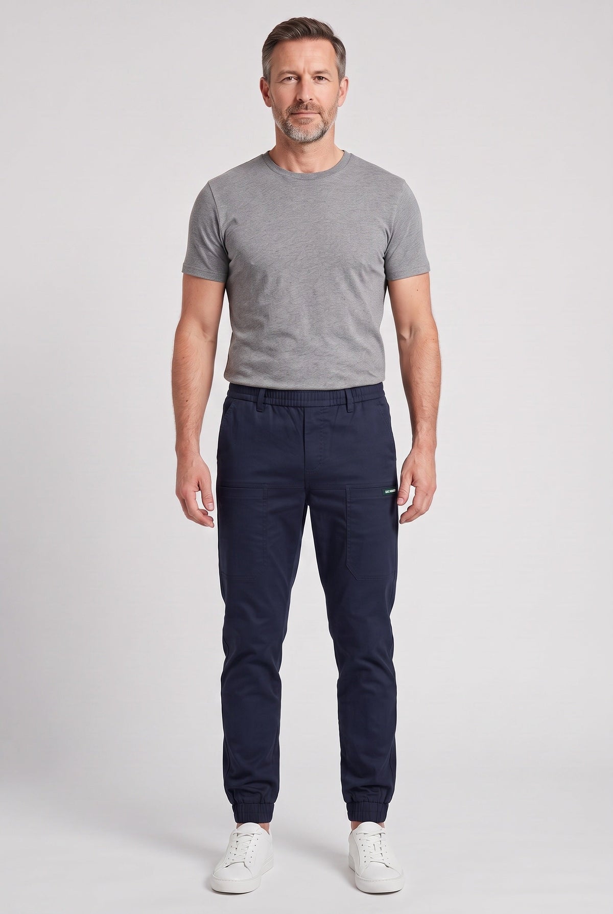 Casual Cotton Cargo Pants with Tapered Leg and Elastic Waistband