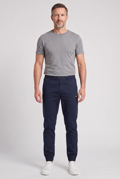 Casual Cotton Cargo Pants with Tapered Leg and Elastic Waistband