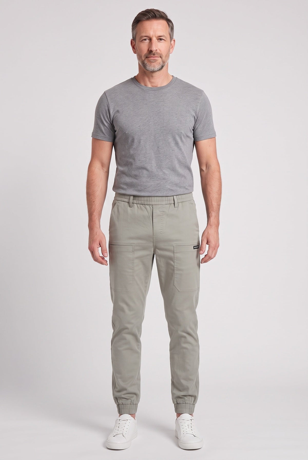 Casual Cotton Cargo Pants with Tapered Leg and Elastic Waistband