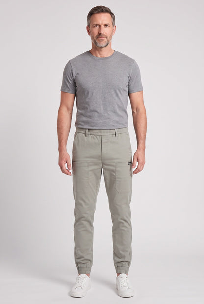 Casual Cotton Cargo Pants with Tapered Leg and Elastic Waistband