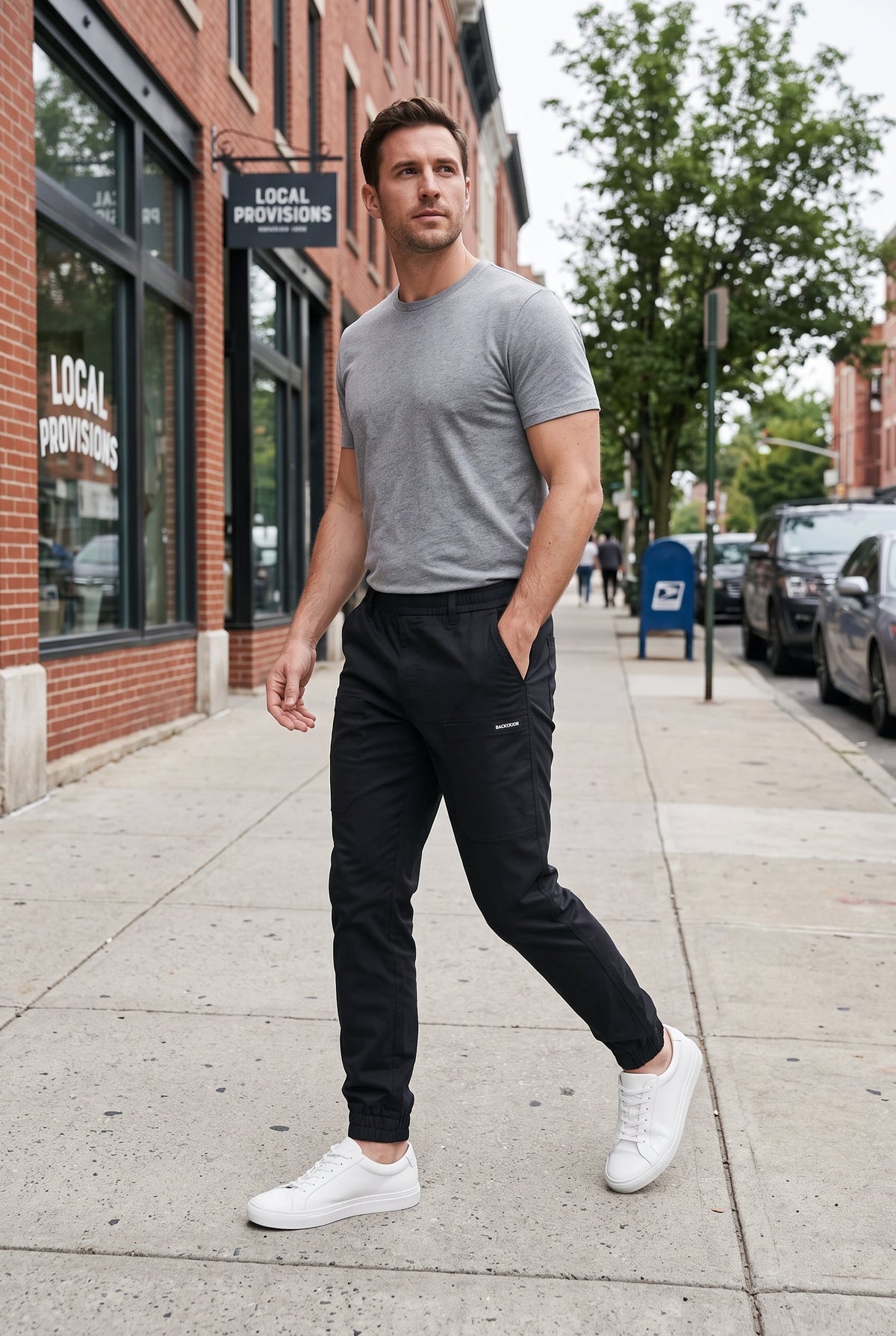 Casual Cotton Cargo Pants with Tapered Leg and Elastic Waistband