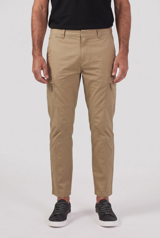 Slim Tapered Cargo Pants with Zip Thigh Pocket
