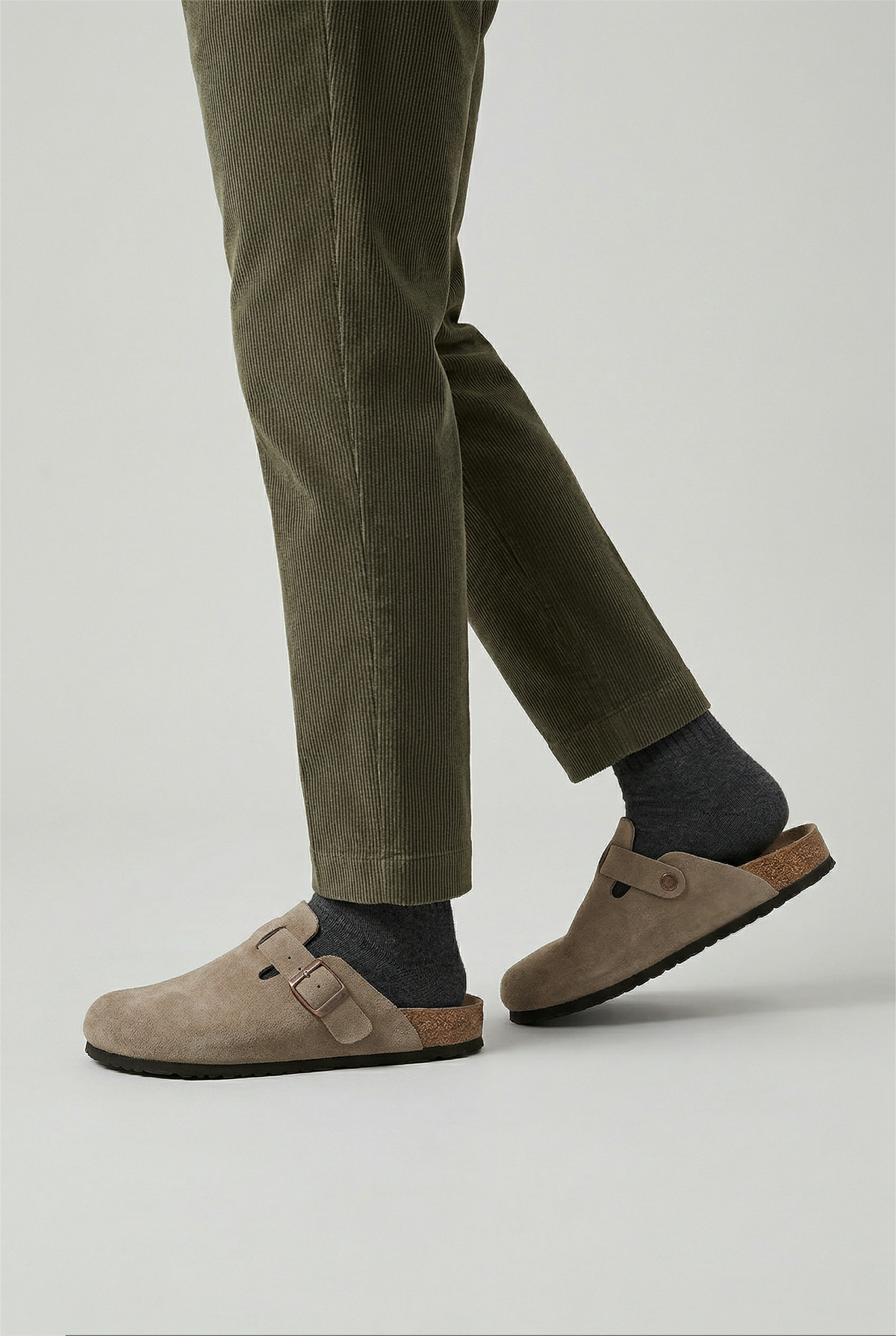 Classic Leather Buckle Strap Clogs in Beige