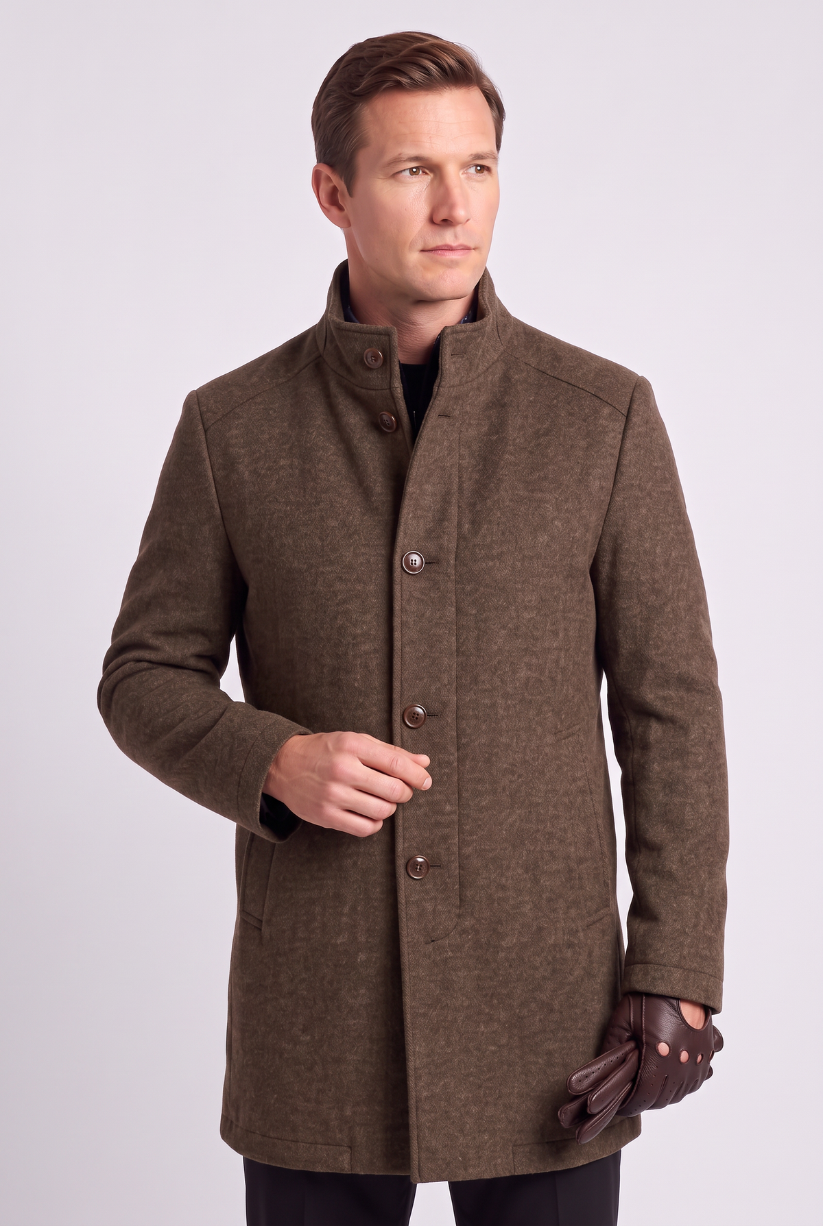 Classic Button Front Stand Collar Coat