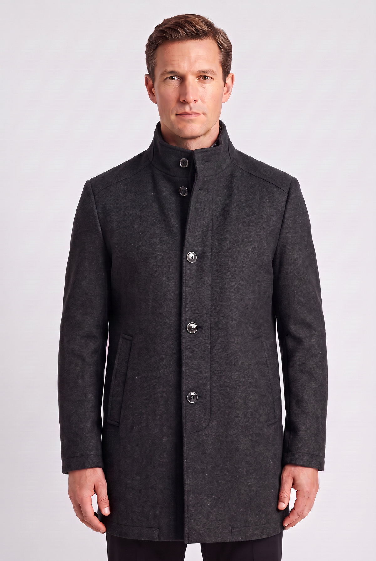 Classic Button Front Stand Collar Coat