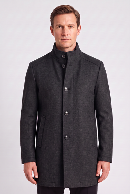 Classic Button Front Stand Collar Coat