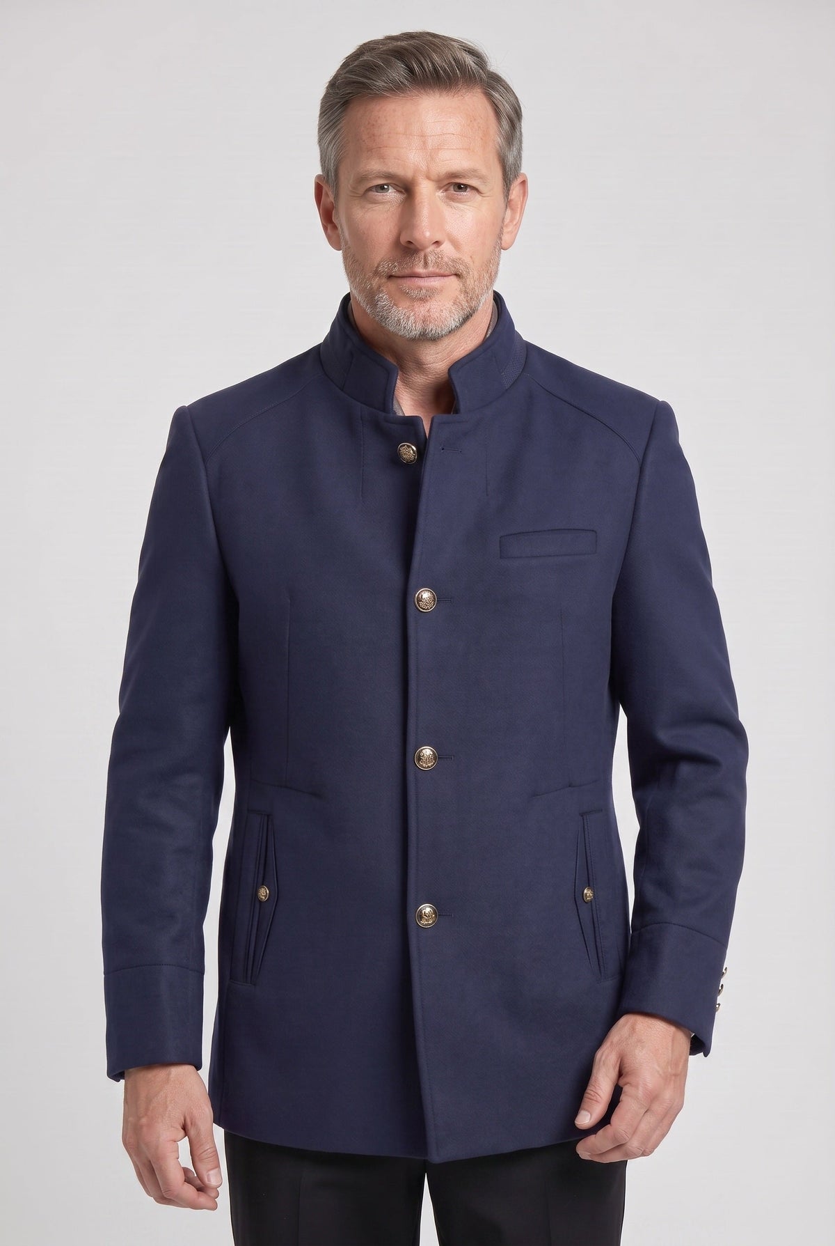 Classic Mandarin Collar Button Front Coat