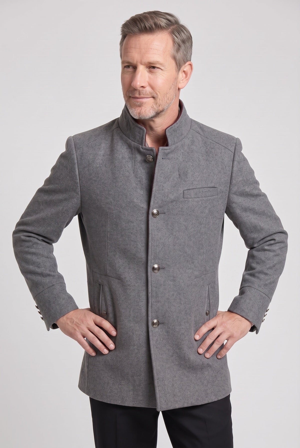 Classic Mandarin Collar Button Front Coat