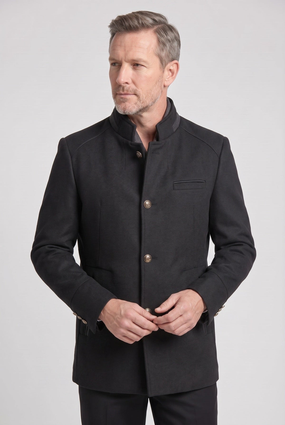 Classic Mandarin Collar Button Front Coat