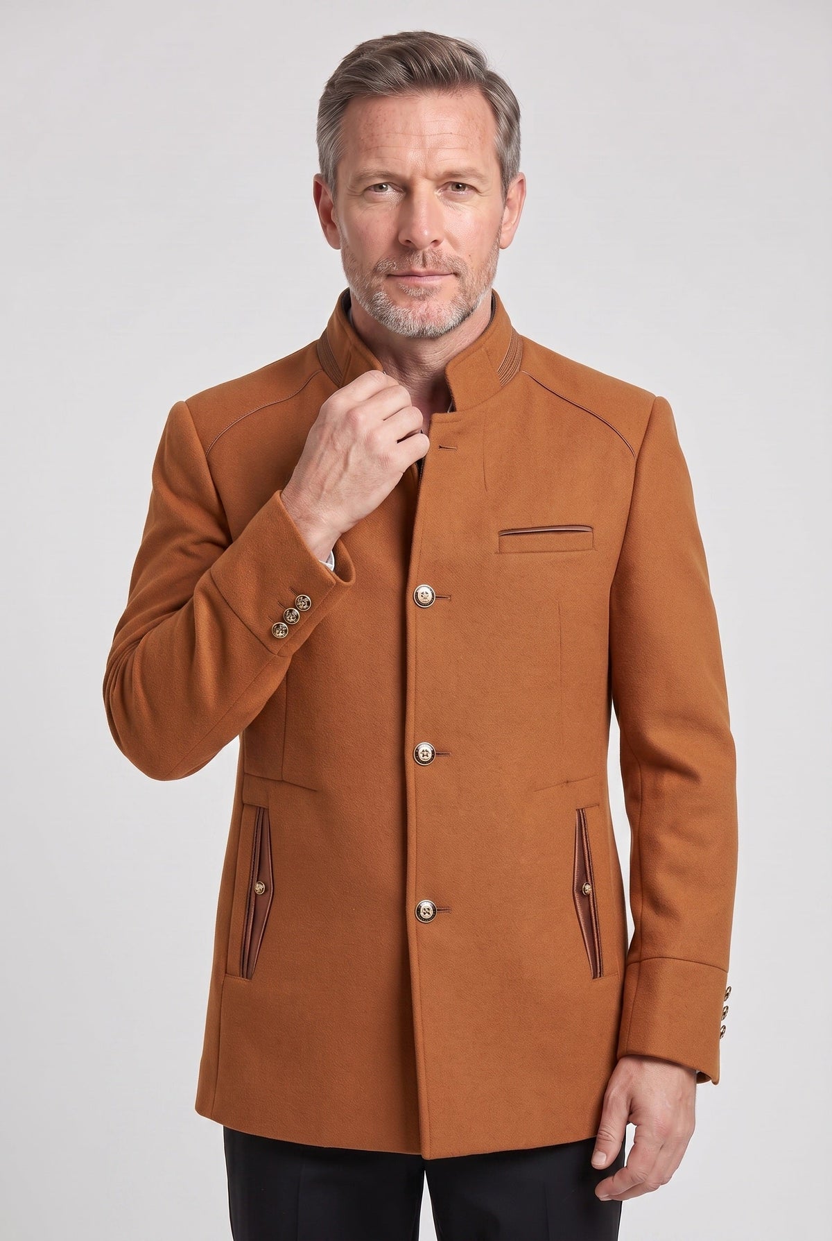 Classic Mandarin Collar Button Front Coat
