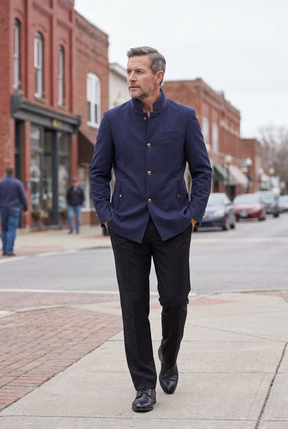 Classic Mandarin Collar Button Front Coat