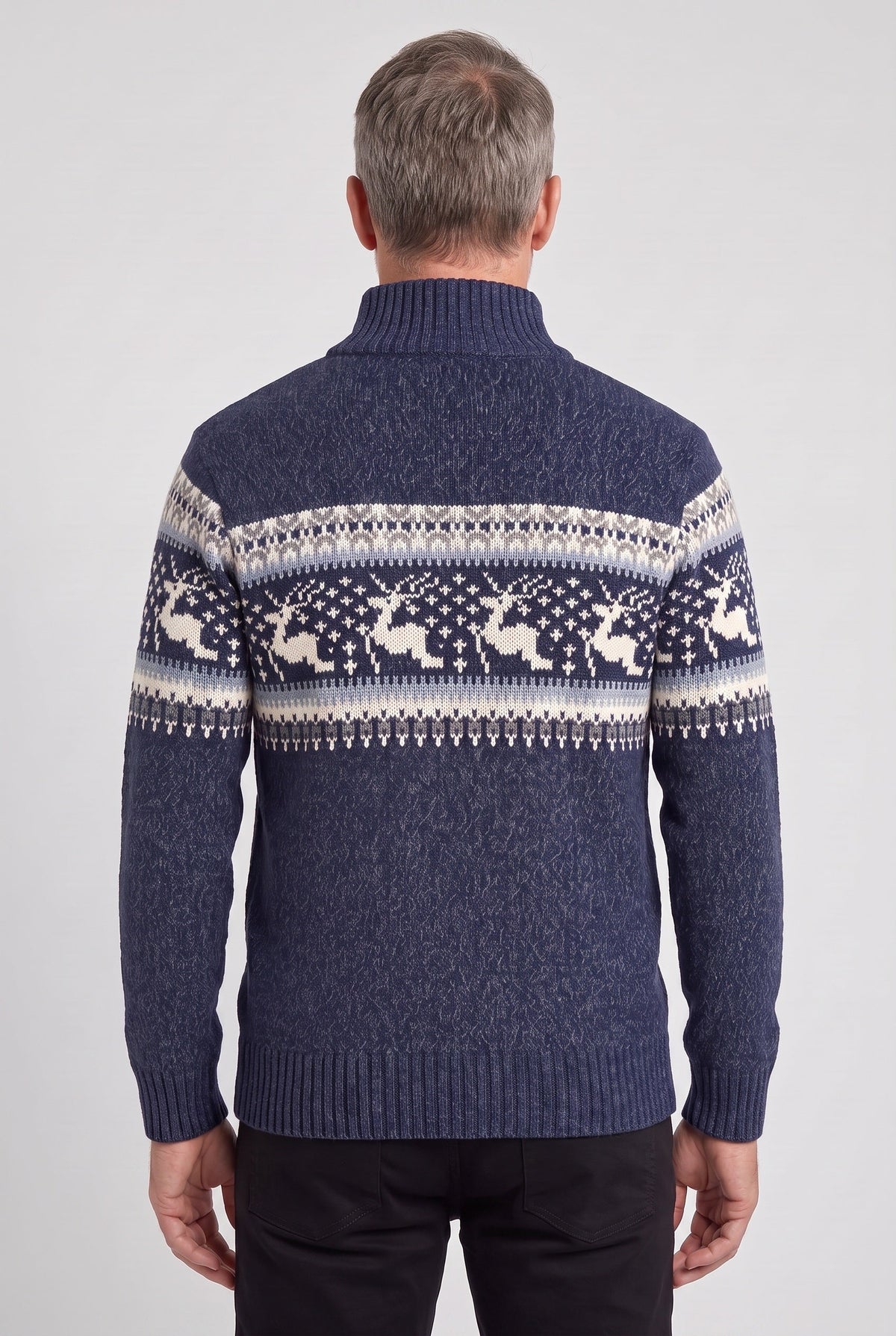 Classic Fair Isle Quarter Zip Sweater with Stand Collar