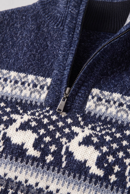 Classic Fair Isle Quarter Zip Sweater with Stand Collar