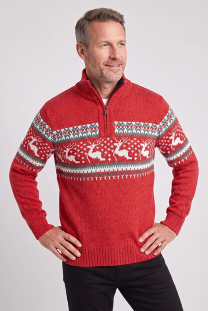 Classic Fair Isle Quarter Zip Sweater with Stand Collar