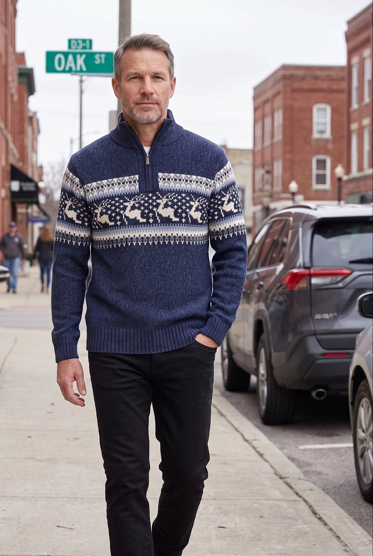 Classic Fair Isle Quarter Zip Sweater with Stand Collar