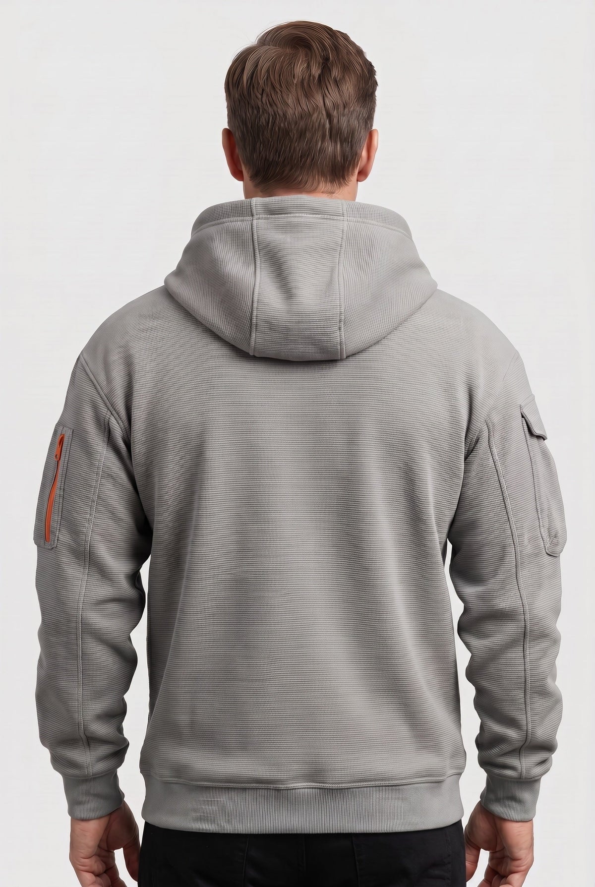 Casual Cotton Quarter Zip Hoodie with Zipped Pockets