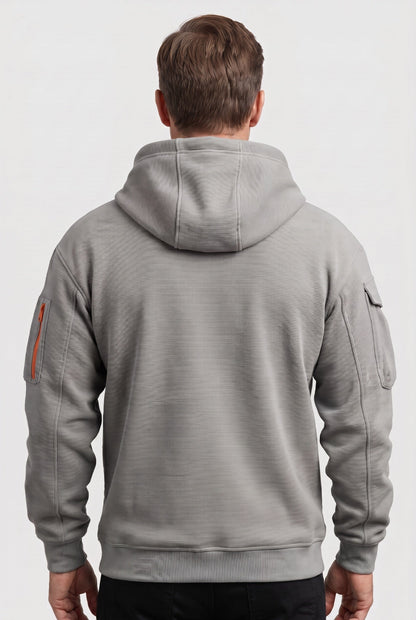 Casual Cotton Quarter Zip Hoodie with Zipped Pockets