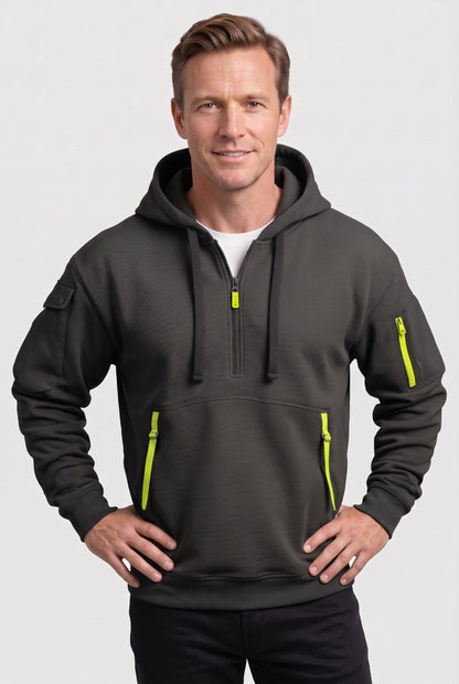 Casual Cotton Quarter Zip Hoodie with Zipped Pockets