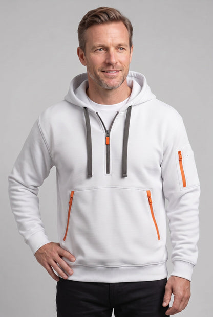 Casual Cotton Quarter Zip Hoodie with Zipped Pockets