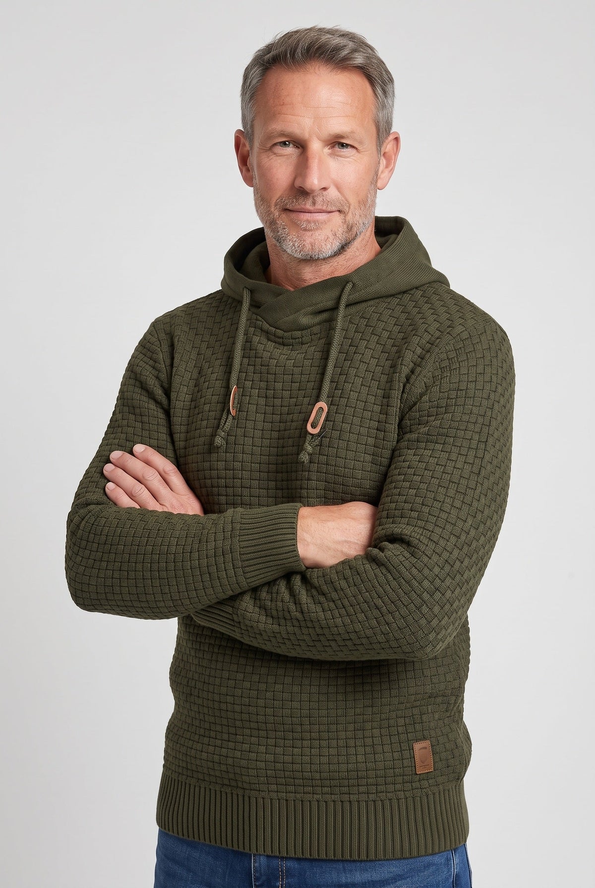 Casual Waffle Knit Crossover Hooded Hoodie