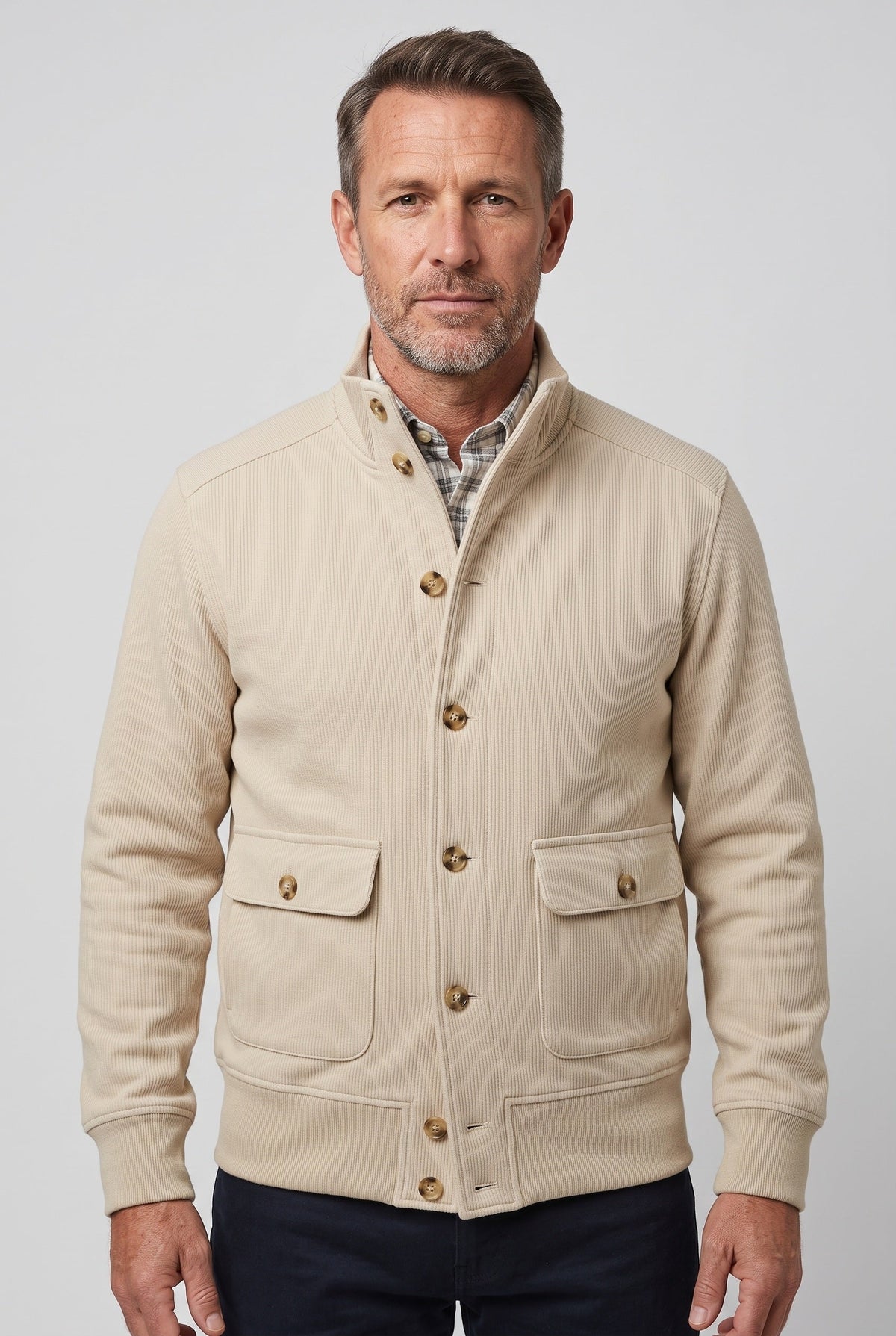Classic Button Front Stand Collar Jacket