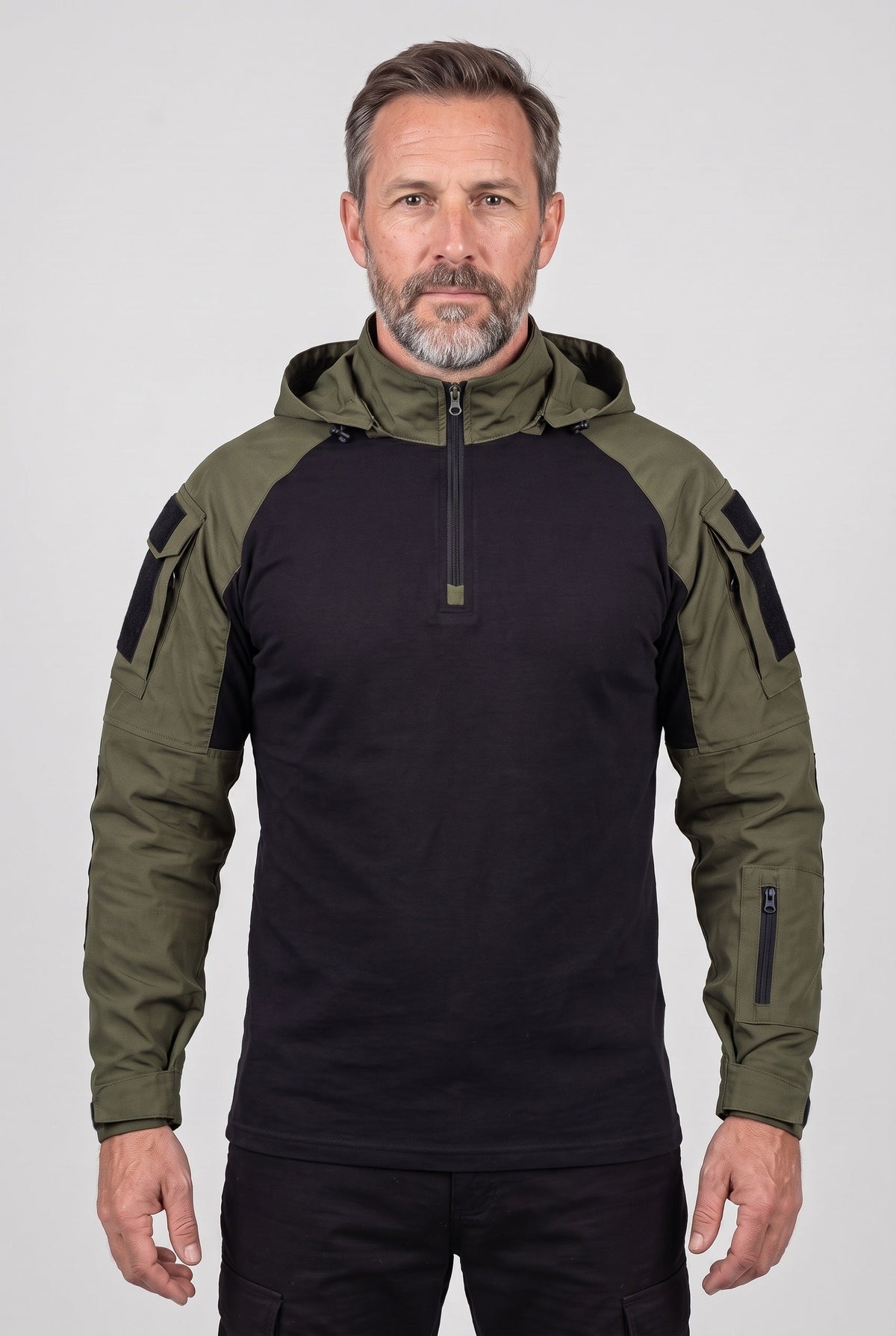 Sporty Hooded Tactical Quarter Zip Jacket