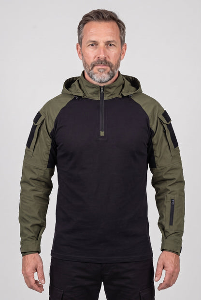 Sporty Hooded Tactical Quarter Zip Jacket