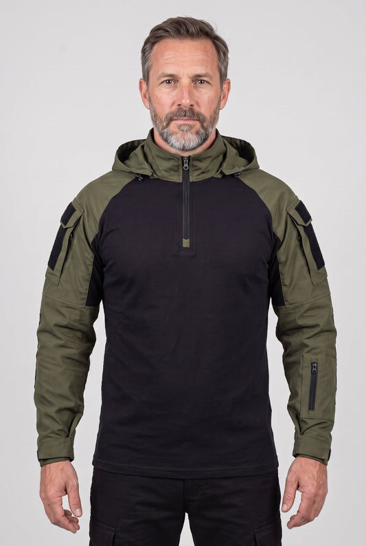 Sporty Hooded Tactical Quarter Zip Jacket
