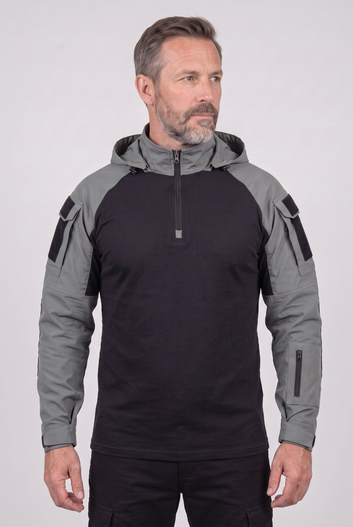 Sporty Hooded Tactical Quarter Zip Jacket