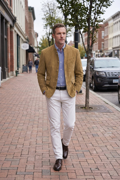 Classic Suede-Look Stand Collar Jacket