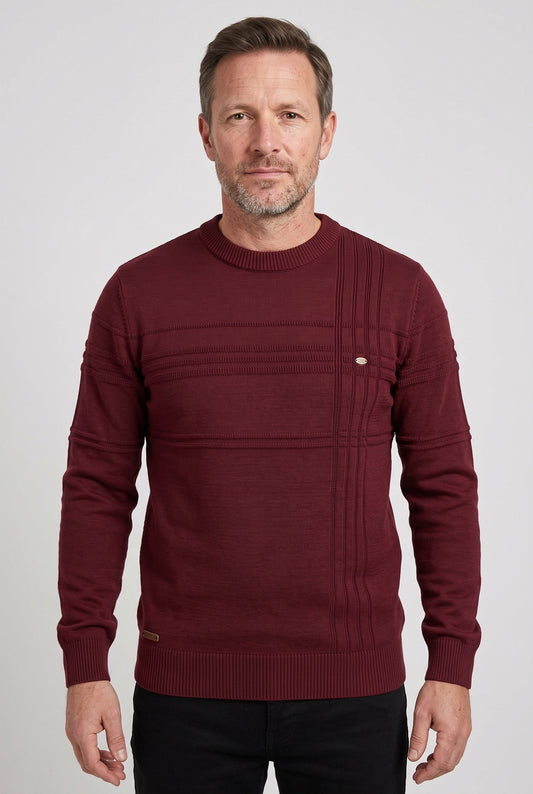 Classic Knit Crew Neck Sweater with Textured Stripe