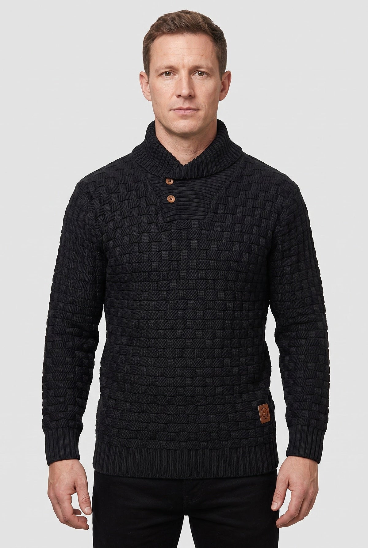 Classic Knit Shawl Collar Button Placket Sweater