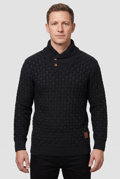 Classic Knit Shawl Collar Button Placket Sweater