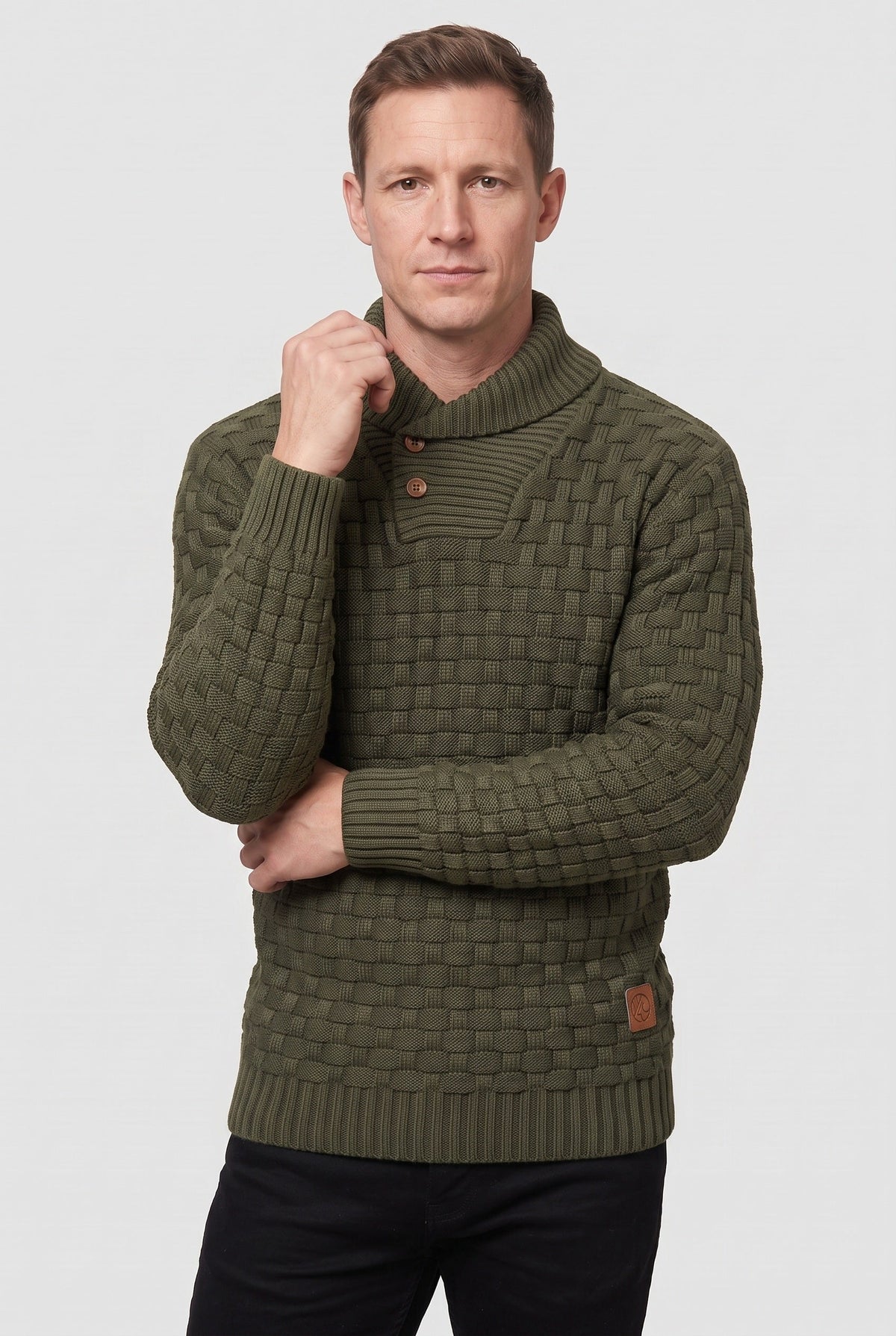 Classic Knit Shawl Collar Button Placket Sweater