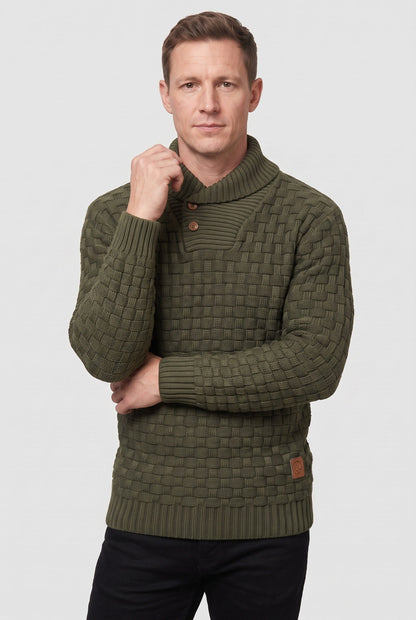 Classic Knit Shawl Collar Button Placket Sweater