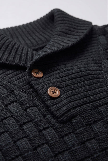 Classic Knit Shawl Collar Button Placket Sweater