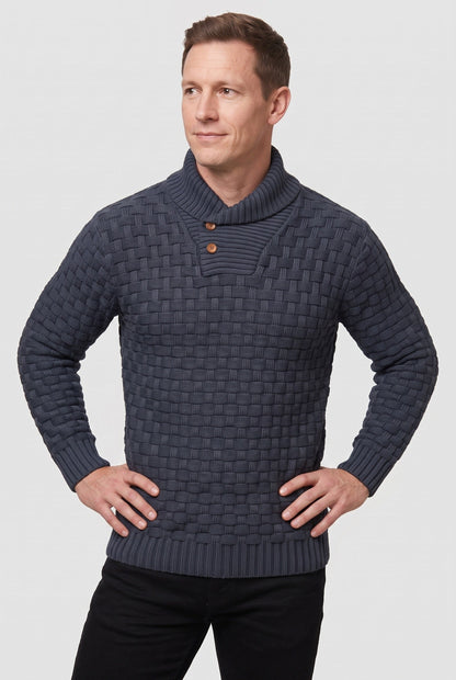 Classic Knit Shawl Collar Button Placket Sweater