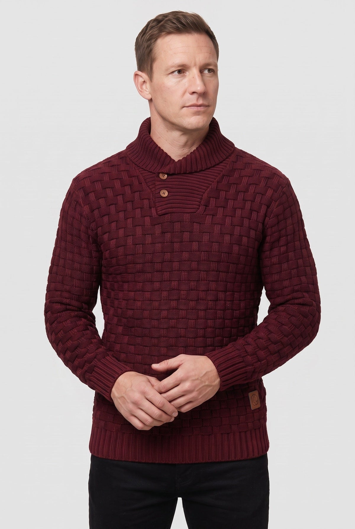 Classic Knit Shawl Collar Button Placket Sweater