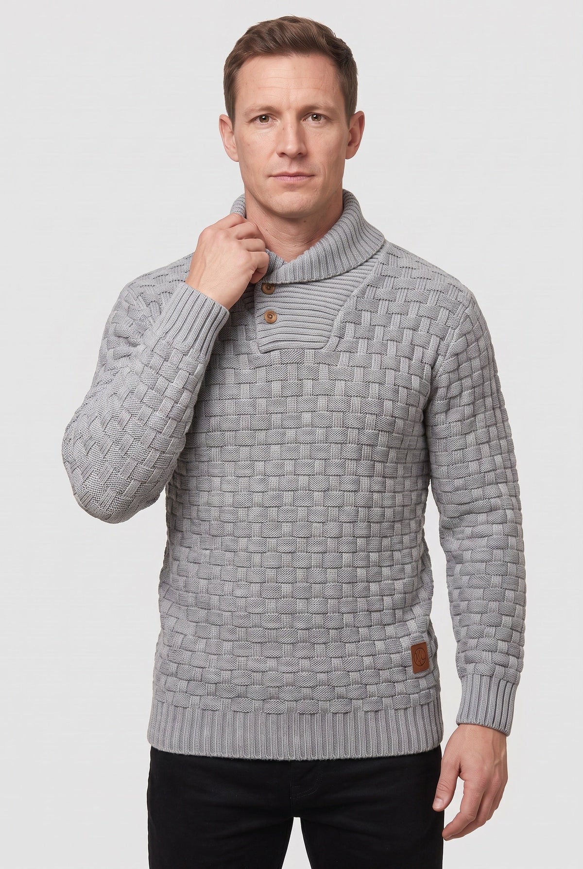 Classic Knit Shawl Collar Button Placket Sweater
