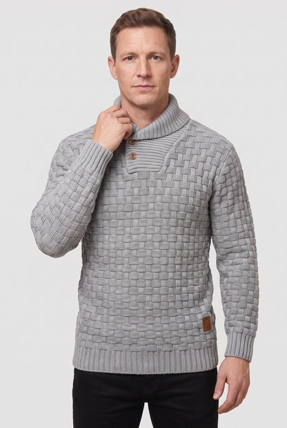 Classic Knit Shawl Collar Button Placket Sweater