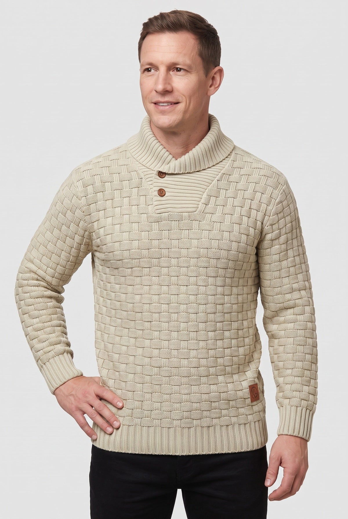 Classic Knit Shawl Collar Button Placket Sweater