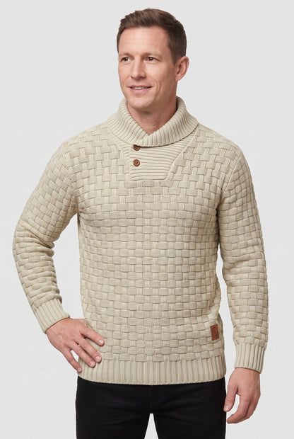 Classic Knit Shawl Collar Button Placket Sweater