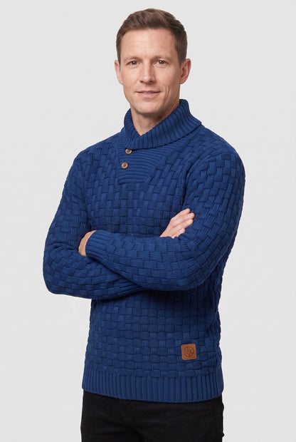 Classic Knit Shawl Collar Button Placket Sweater
