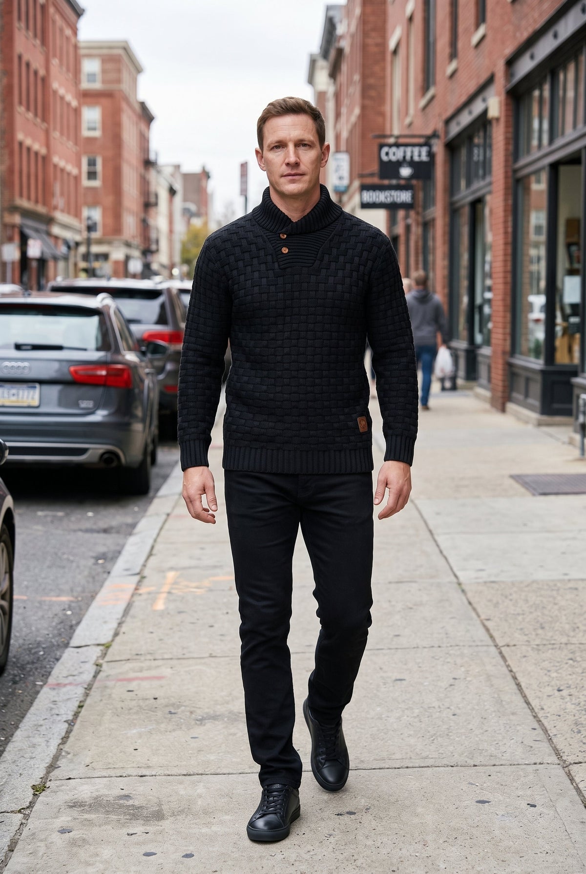 Classic Knit Shawl Collar Button Placket Sweater