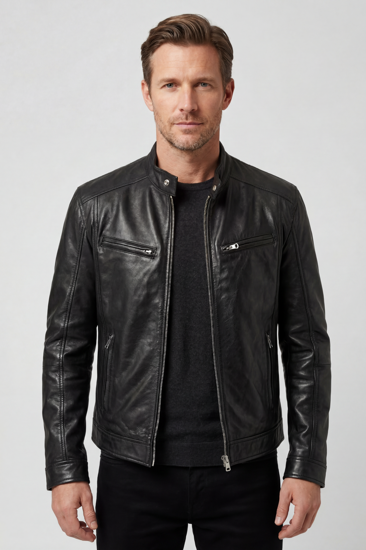 Classic Quilted Shoulder Leather-Look Jacket