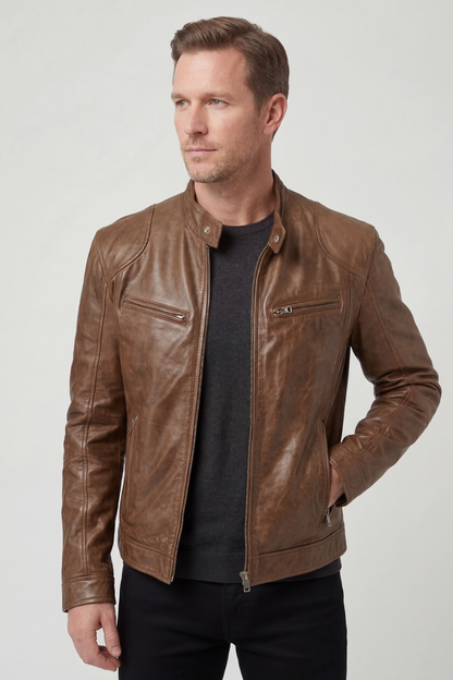 Classic Quilted Shoulder Leather-Look Jacket